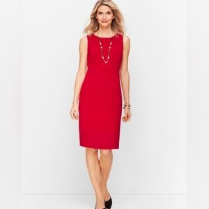 Talbots Red Ponte Rayon Sheath Dress Sleeves Sz 14P Knee Length Career